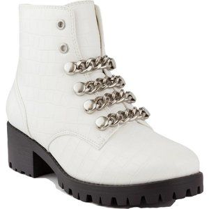 Sugar Womens Obvi Faux Leather Chain Combat & Lace-up Boots